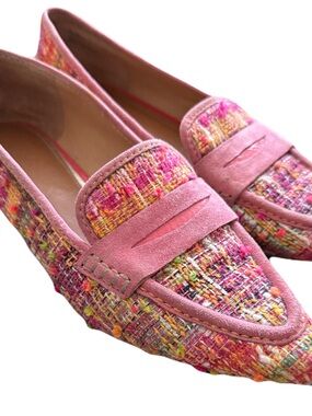 Donald J. Pliner Pink Tweed Suede Penny Loafers